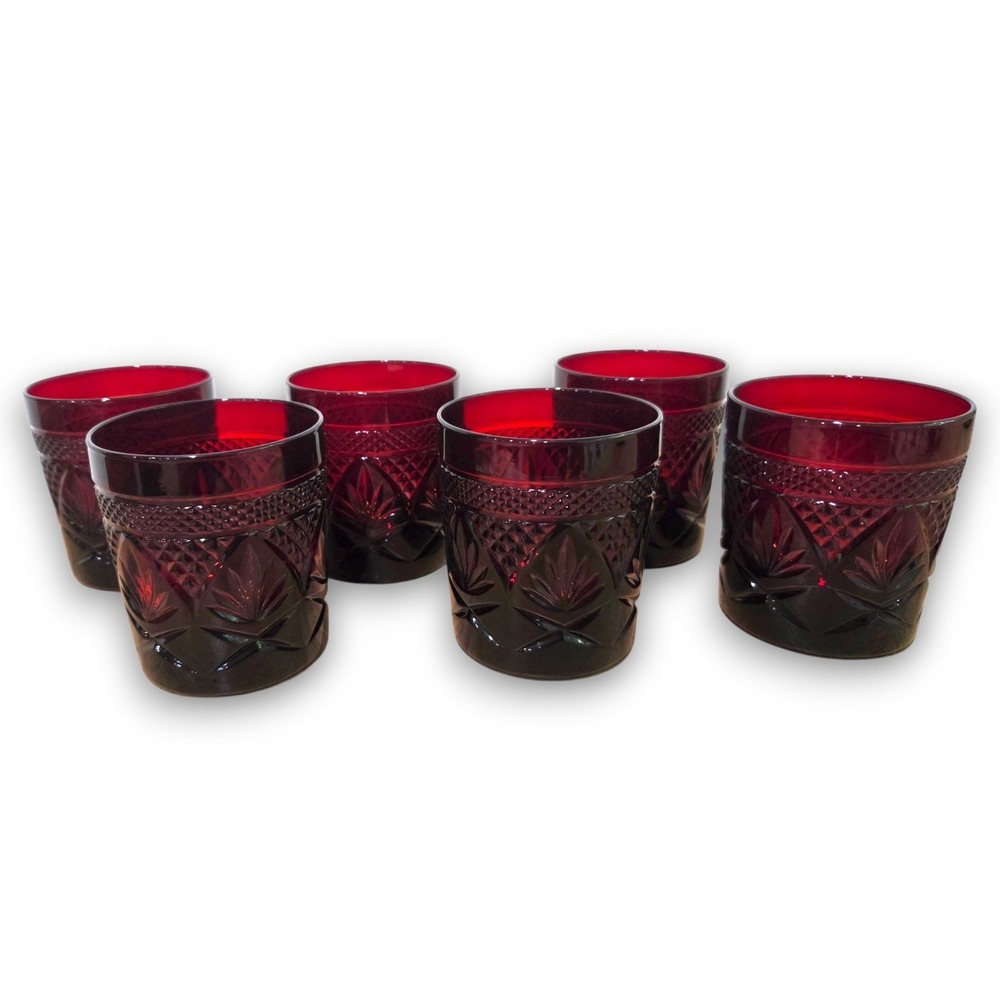 Set of 6 Vintage Cristal D'Arques Luminarc Ruby Red Old Fashioned Glasses 8 oz
